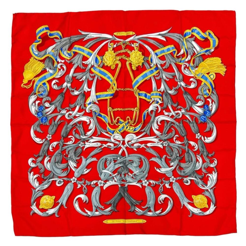 HERMES Hermes Carre 90 Scarf/Muffler Silk Red Women's LE MORS LA CONNTABLE Th...